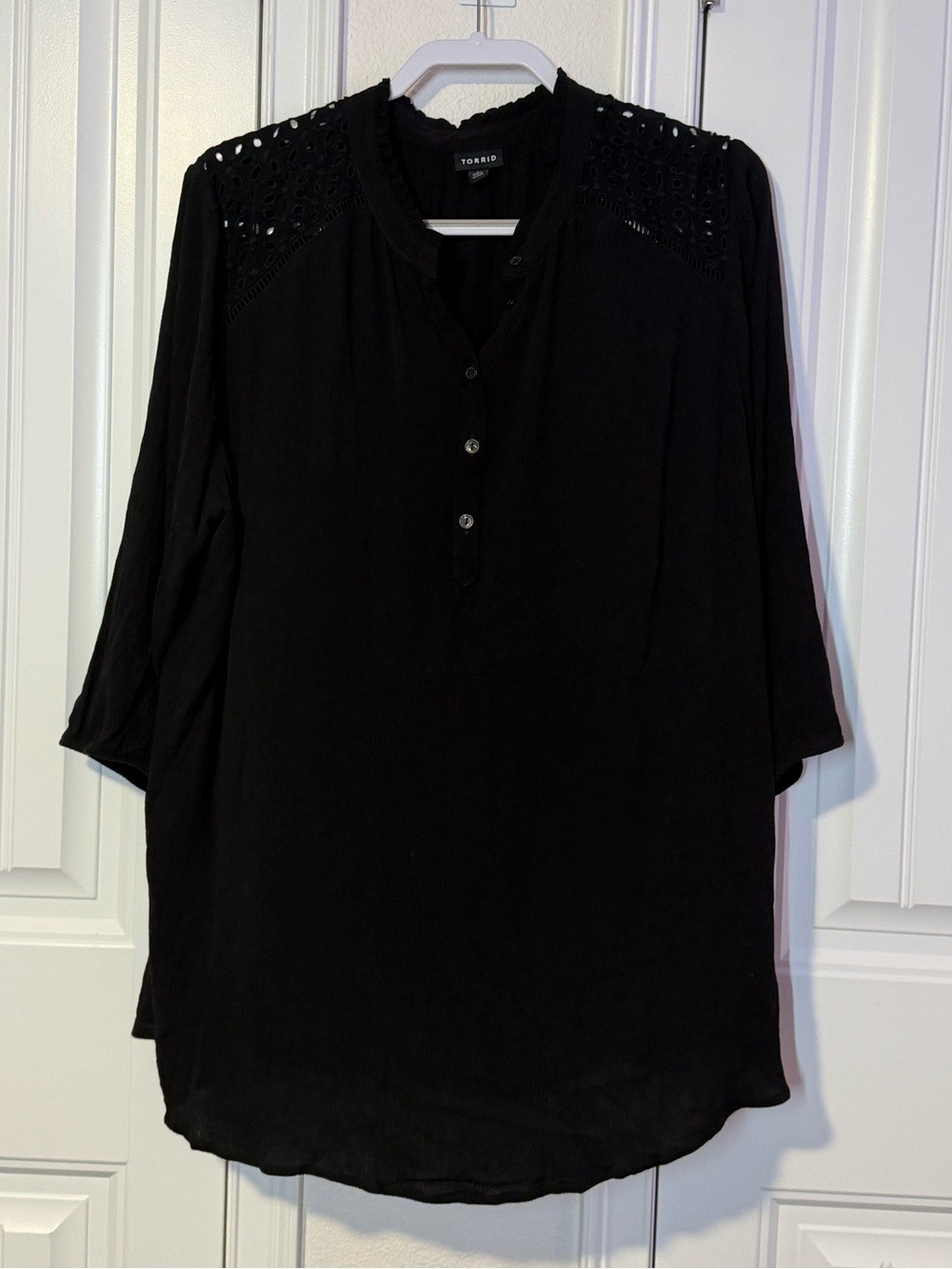torrid Black Crochet-Yoke Button Tope