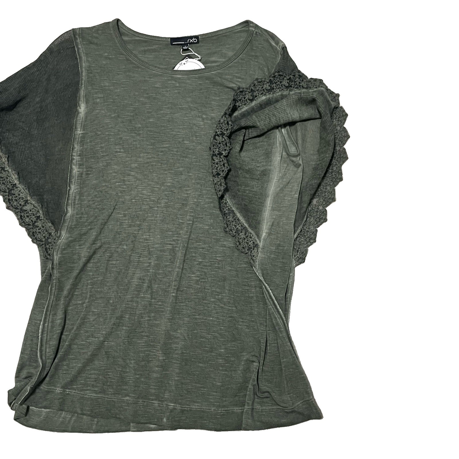 NEW RXB Boho Top Dark Green Sheer Bell Sleeves Women’s Size S Romantic Blouse