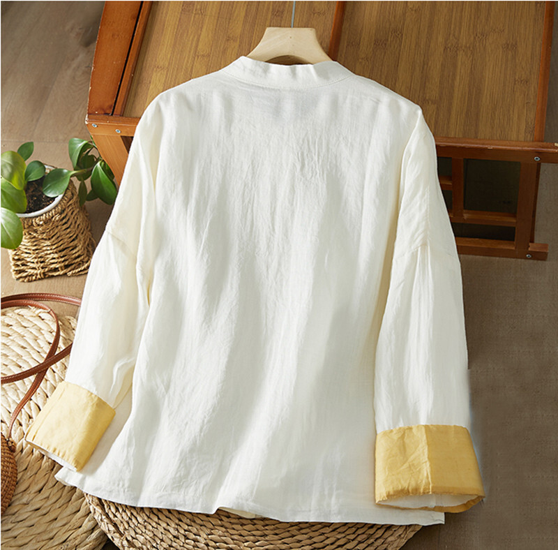 Chinese Style Womens Cotton Linen Shirts Blouse Loose Cardigan Coats Tops