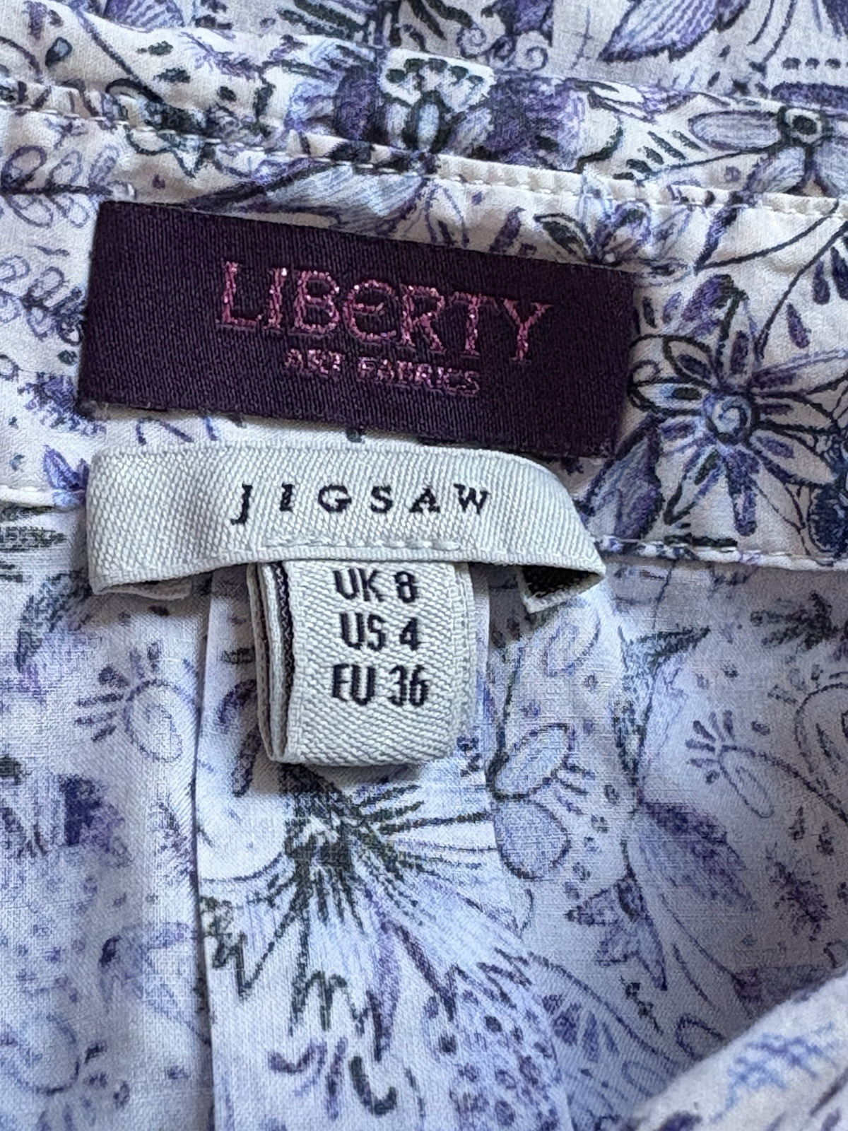Jigsaw Women’s Shirt Size EU36 UK8 Liberty Of London Print Short Sleeve Blue