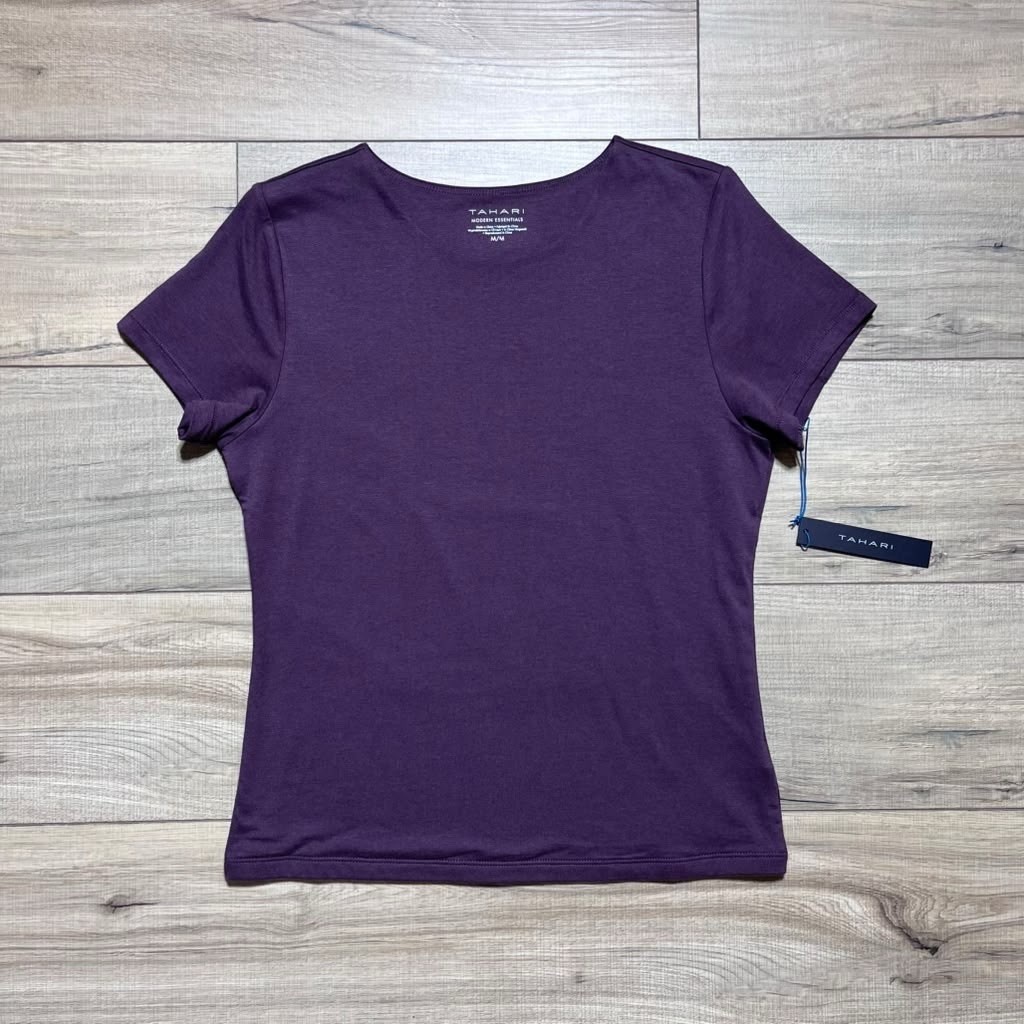 Tahari Womens Modern Essentials Double-Lined Short Sleeve Top Size M Purple