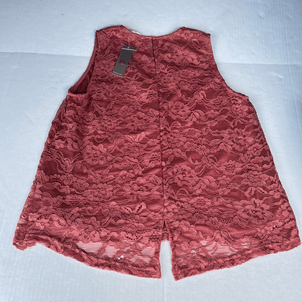 Sophie Rue Lace Overlay Blouse Sleeveless Dusty Rose Pink Feminine Shirt NWT L
