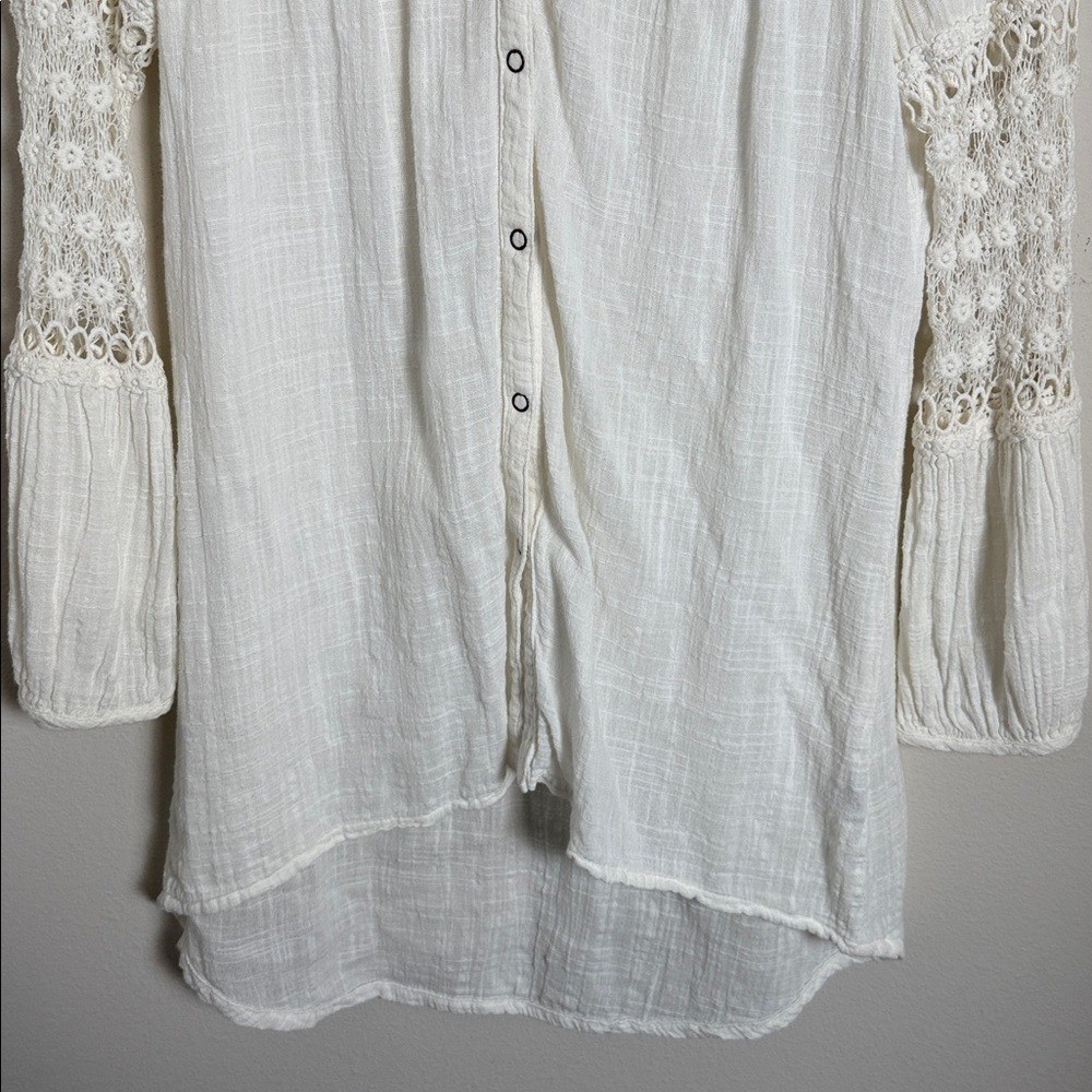 XCVI White Crochet Boho Button Up Blouse Size XS Western Festival Hippie
