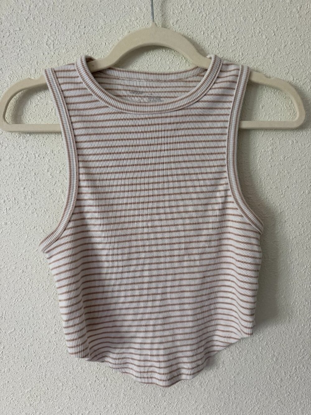 NWOT Aerie Striped Ribbed Tank Top Womens Size Large, brown and white