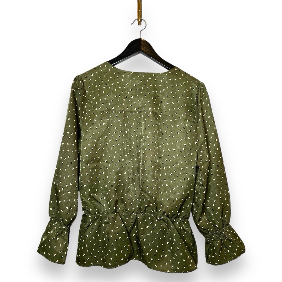 Oat New York | Long Sleeve Dark Olive Green Print Blouse