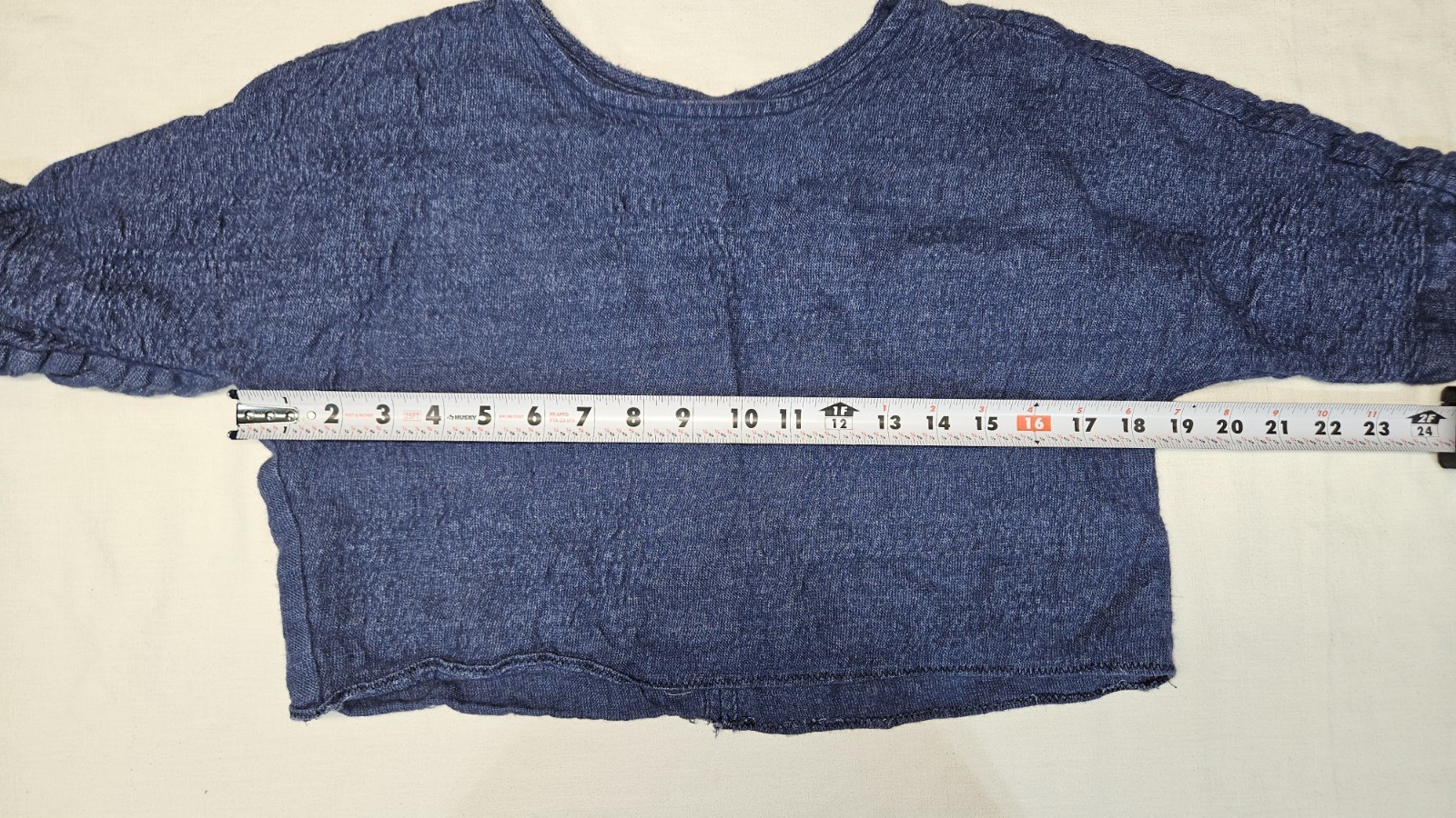 notPERFECTLINEN Linen Wool Top S Blue Boxy Cropped Dolman Blouse Lithuania