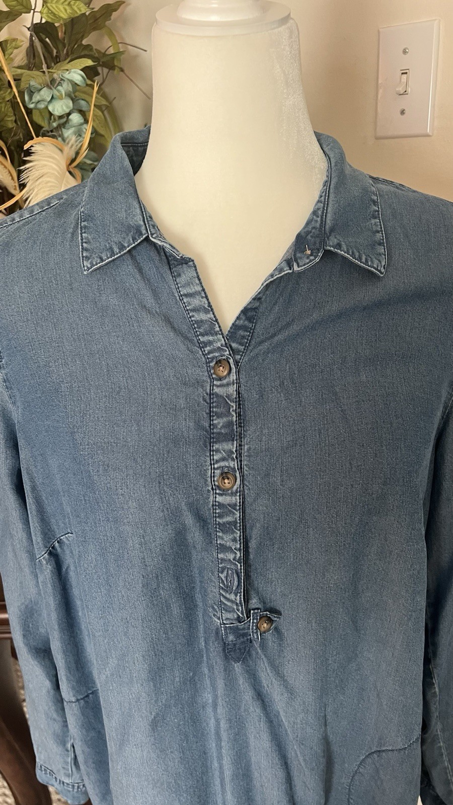 J. Jill Denim Tunic Top Medium M 100% Lyocell Blue Long Sleeve Pockets – EXCELLE