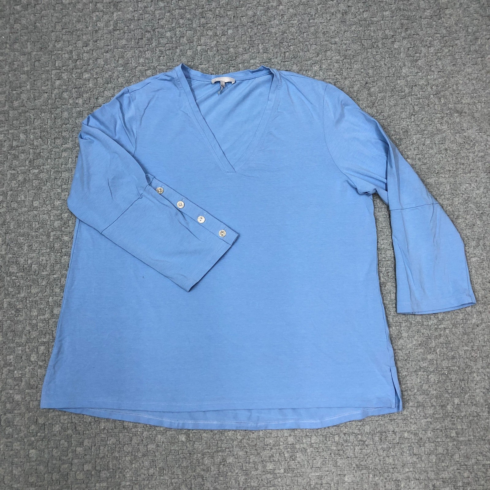 Hinson Wu Shirt Womens X1 Blue Christy V Neck 3/4 Sleeve Button Cuff Stretch