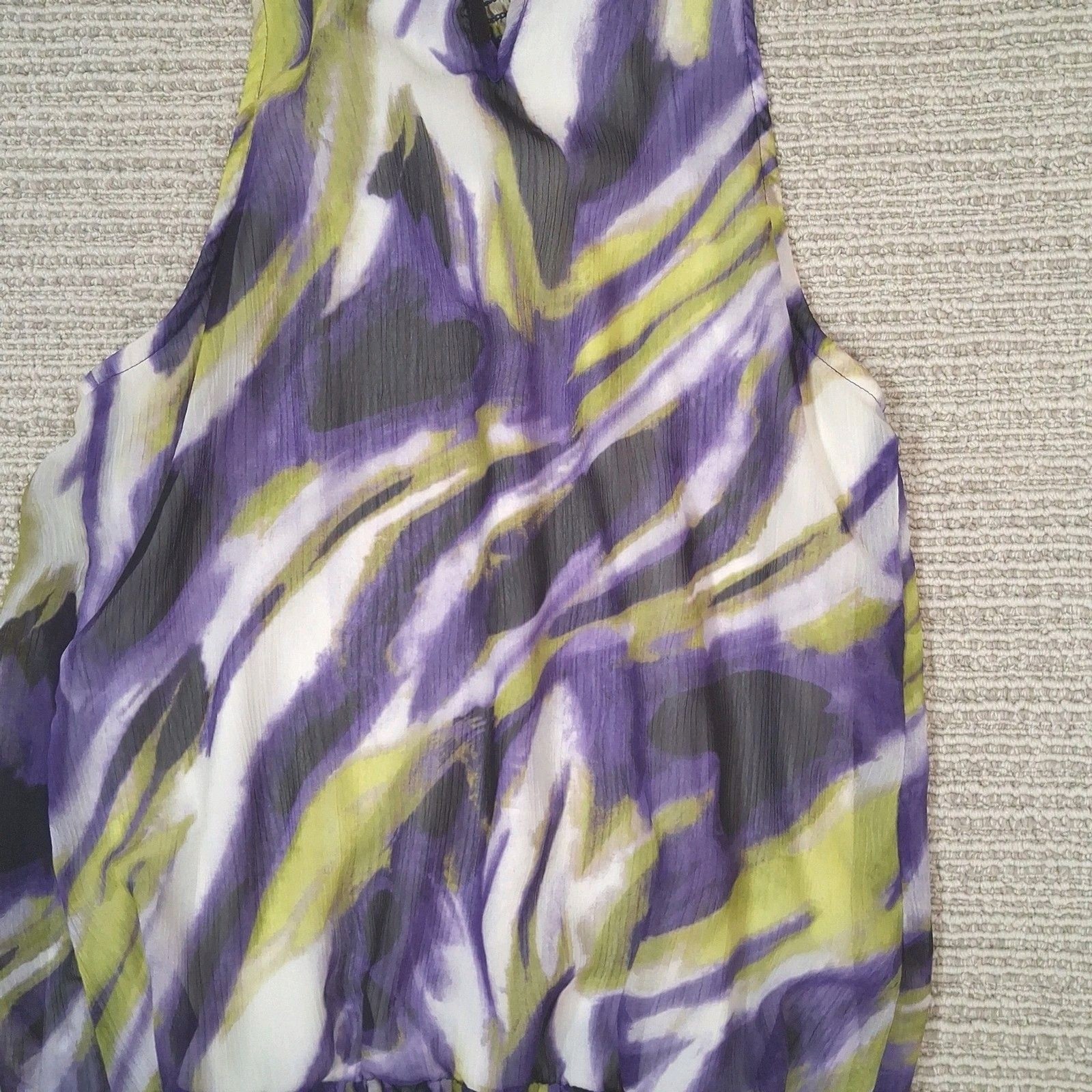 b wear byer california purple green abstract high neck smocked blouse medium y2k