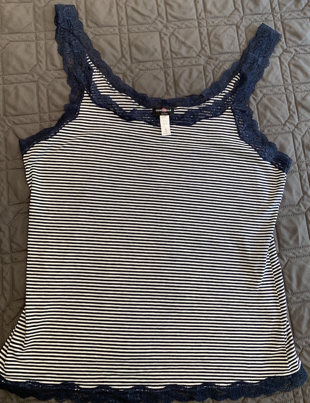 Cosabella Lace Cami Top Size L Blue Stripe Cotton #084