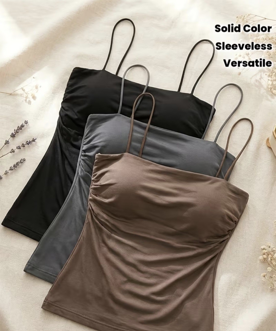 Women Camisole with Built-in Bra Cup Strap Supportive Padded Tank Top Cami Basic