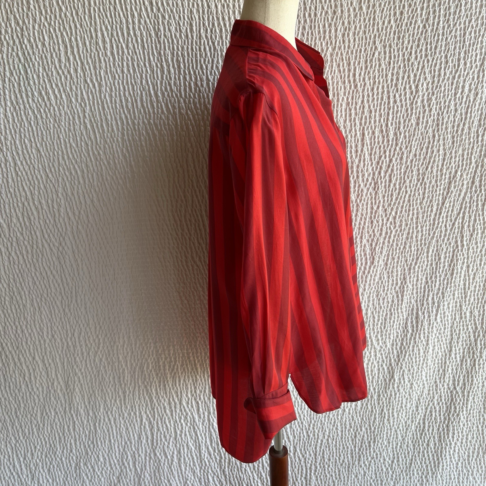 Akris Punto Tonal Mulberry Silk Cupro Blouse Luminous Red Stripe Size 6