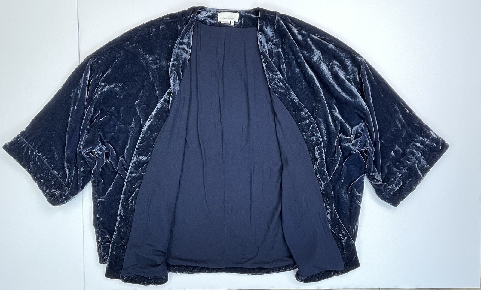Anthropologie Esme Crushed Velvet Open Style Kimono Jacket XL Navy Blue