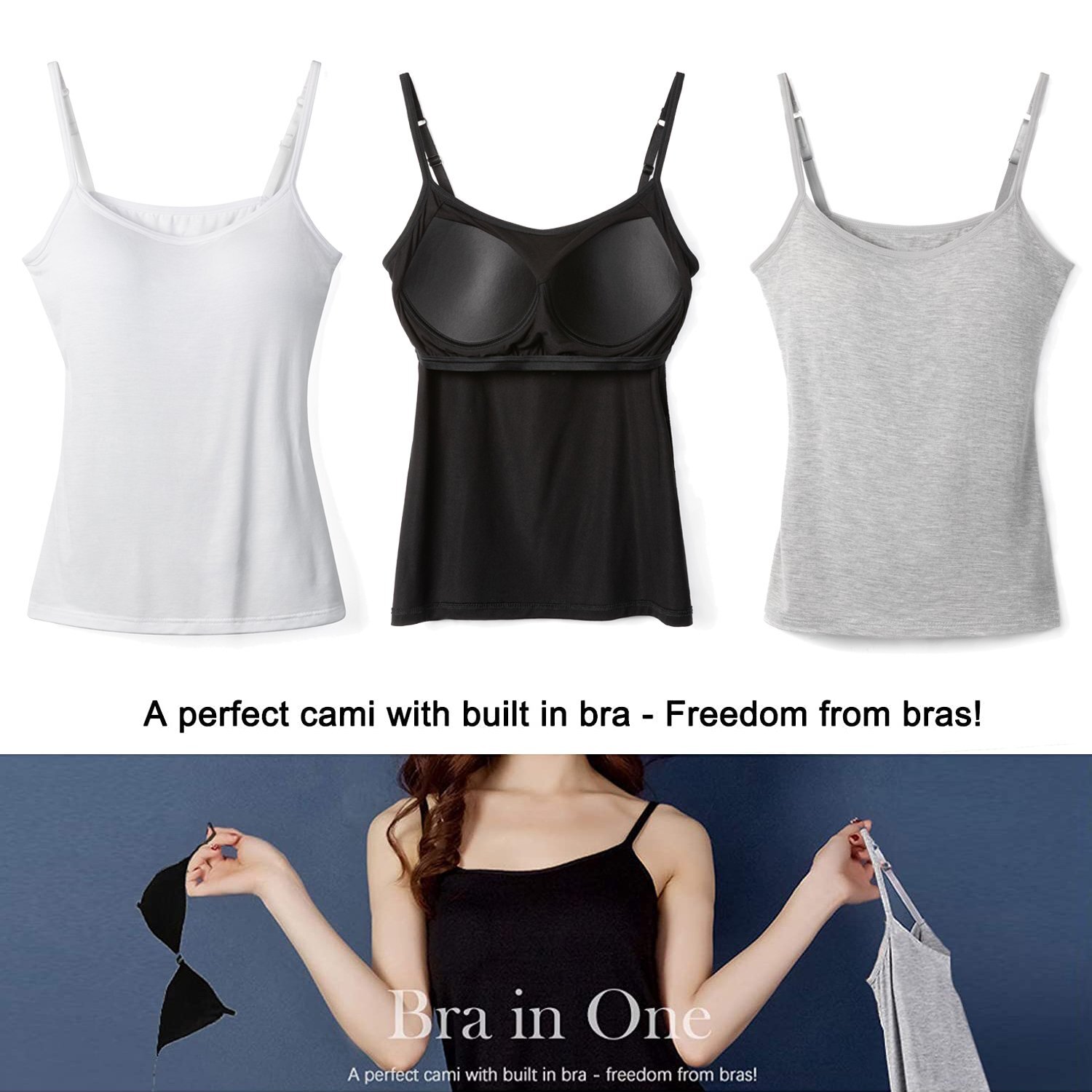 Camisole with Built in Bra Women Tank Top Padded Bra Vest Undershirt Sleeveless