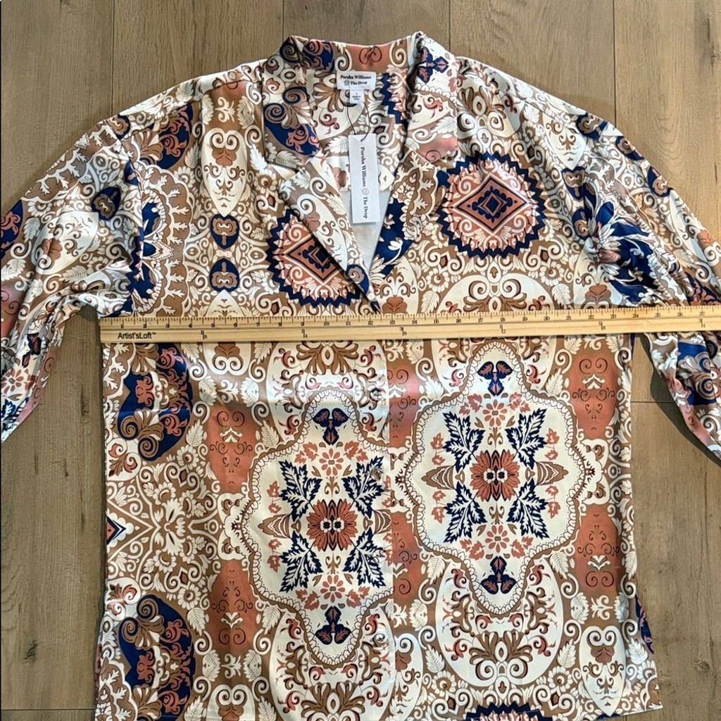 NWT The Drop Porsha Williams Shirt Womens L Baroque Scarf Print Statement Blouse