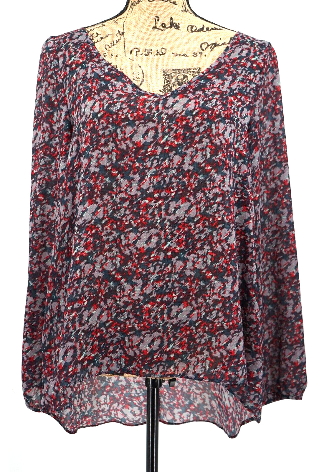 BCBGeneration Blouse Women M Multicolor Cut Out Back Semi Sheer Lightweight Top