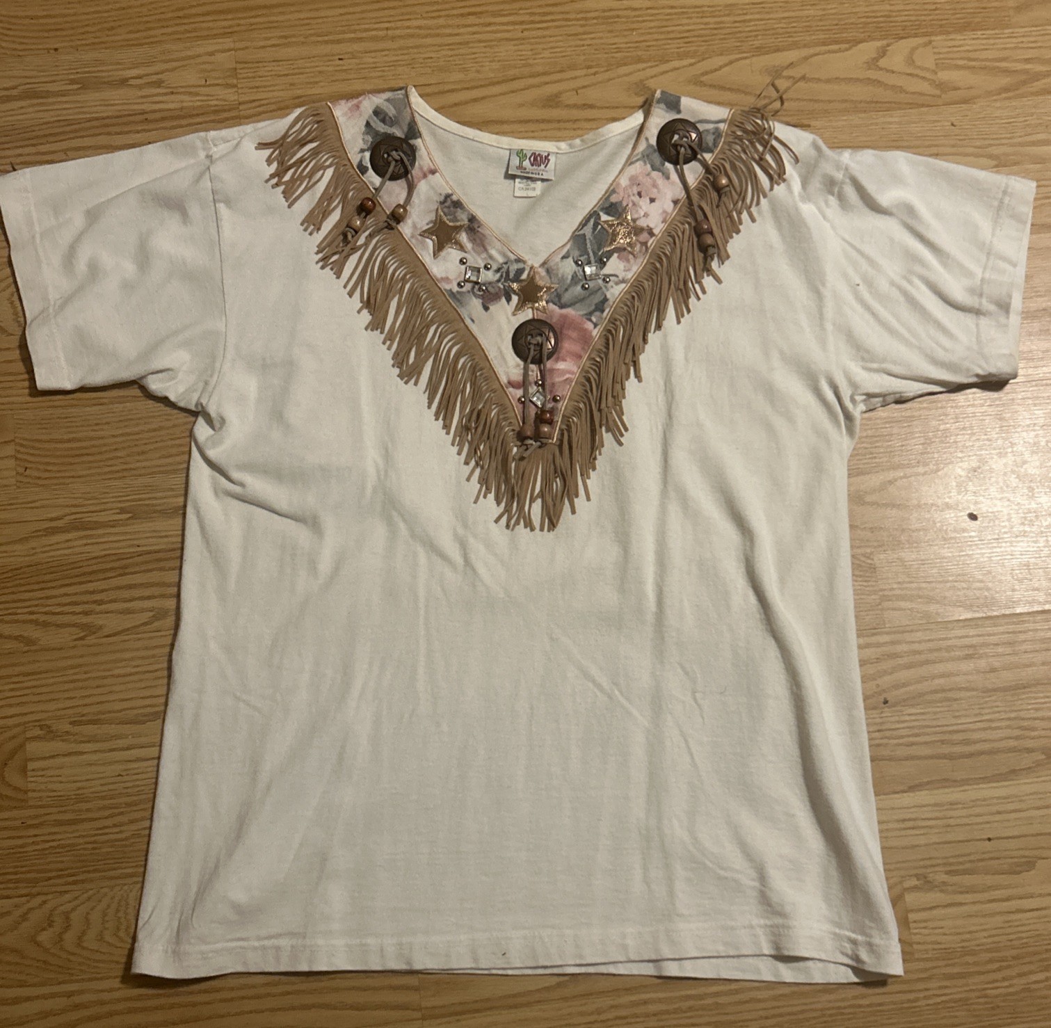 Cactus California Top Western Cowgirl Fringe Embellished Sz L USA Made Vintage