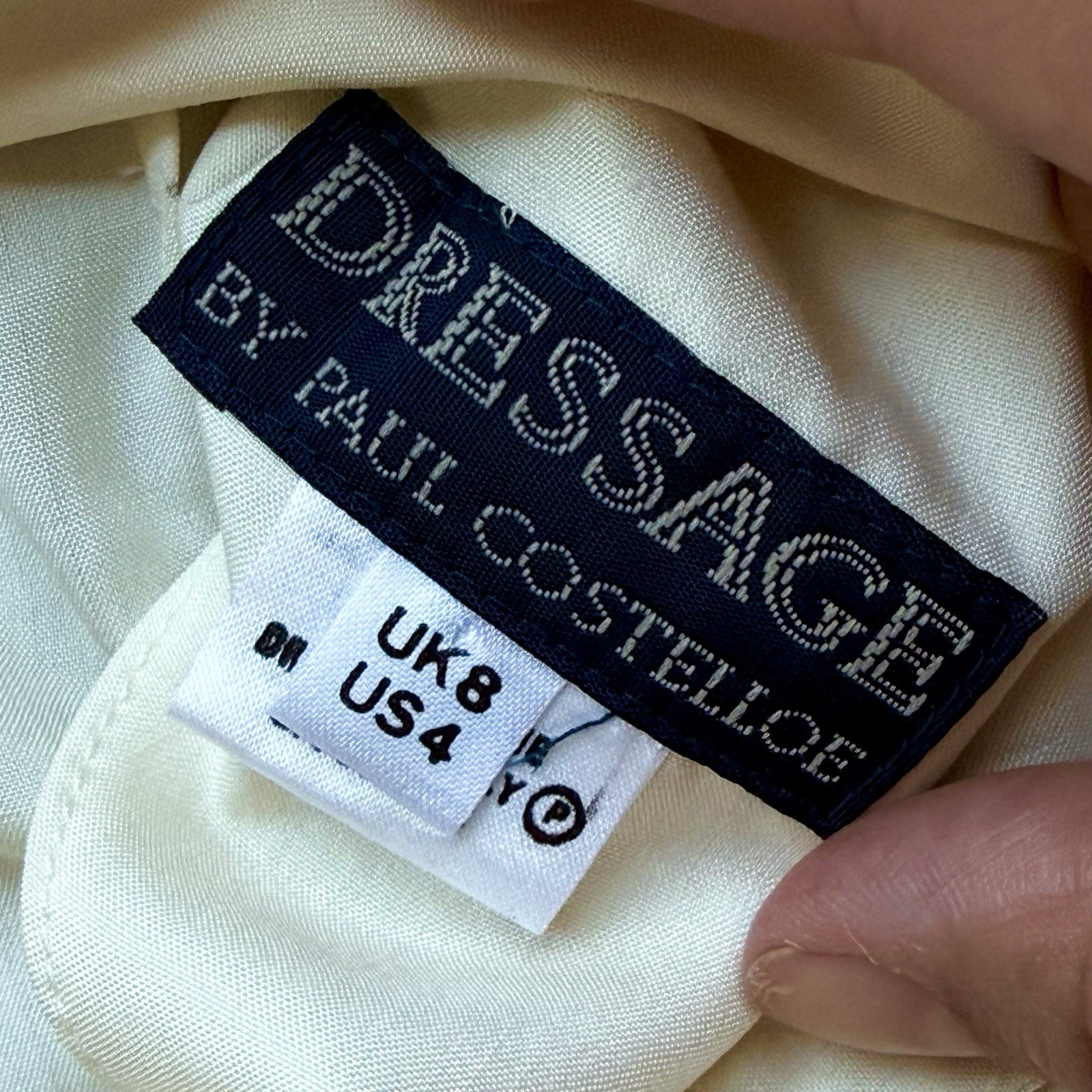 Paul Costelloe Designer 100% Silk Pussy Bow Blouse Ivory Vintage UK8 US4 Y2K
