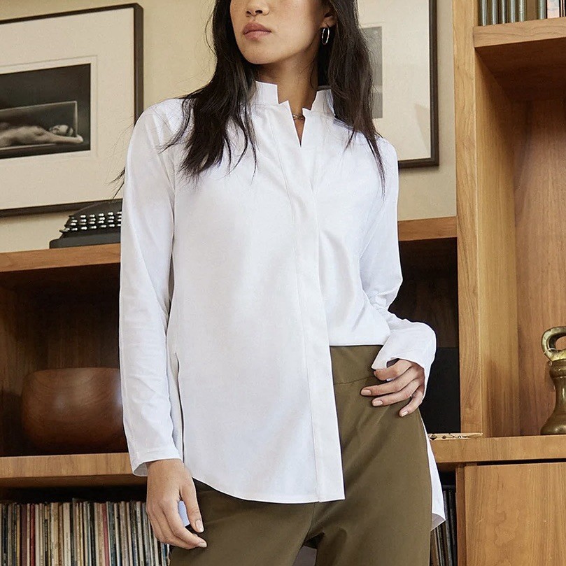 ADAY Something Borrowed White Long Sleeve Snap Down Shirt Women’s Size Small