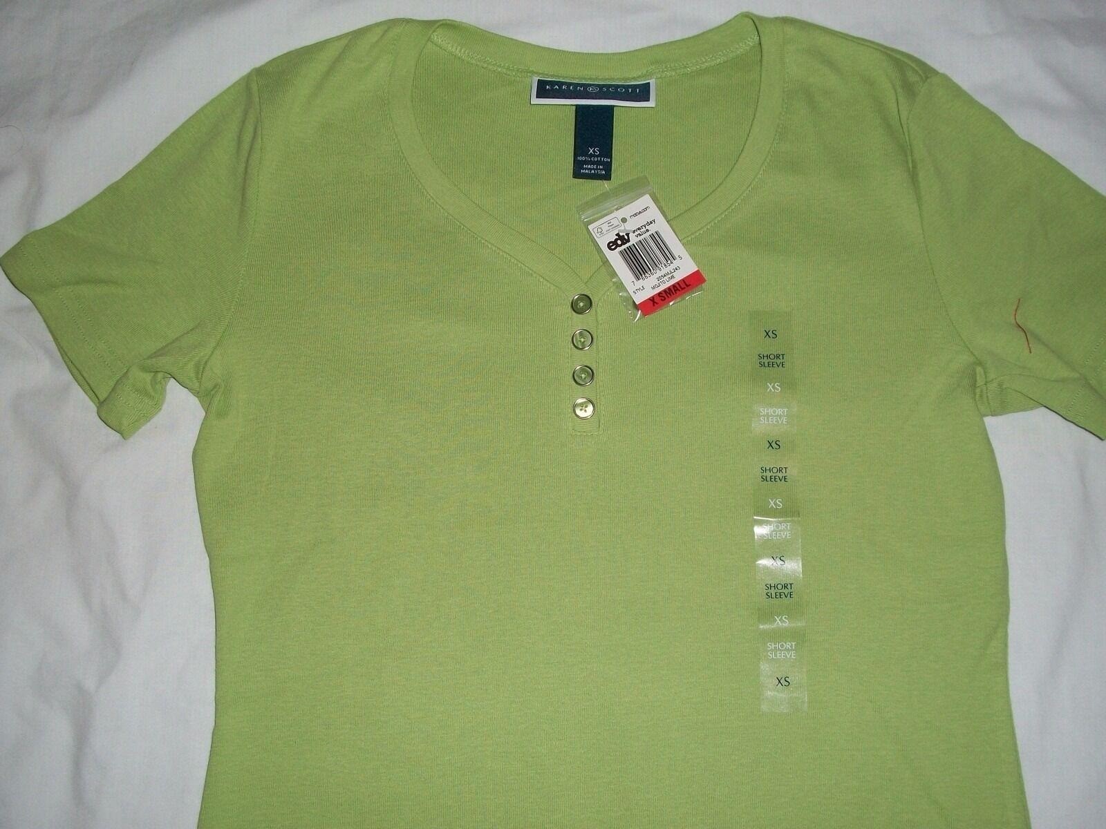 Macy’s Karen Scott Women’s Henley Mojito Lime Green Short Sleeve T-Shirt X-Small