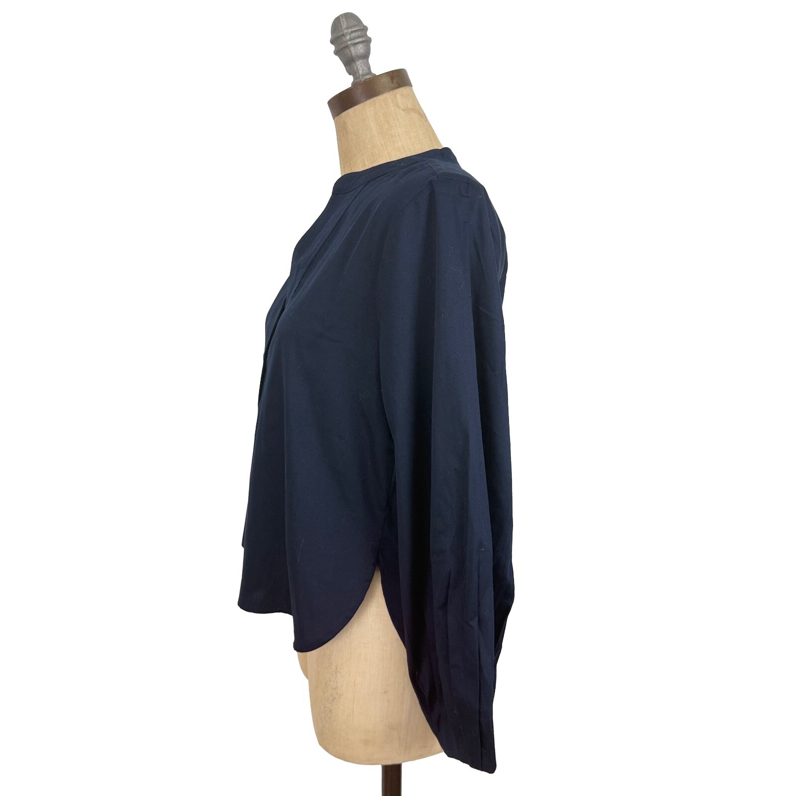 MADEWELL V-Neck Long-Sleeve Top S Deep Indigo Blue Cotton Sateen NWT B54