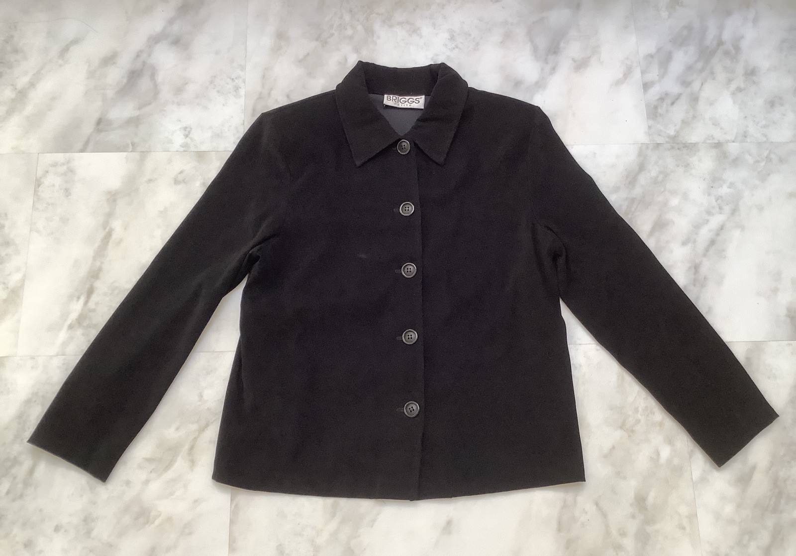 Briggs Jacket Top Blouse Shirt-Black-Polyester Spandex Blend-Button Close-PS