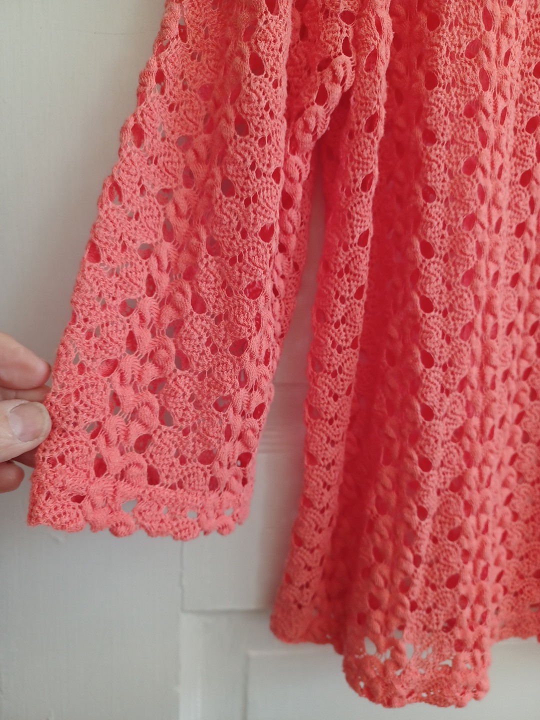 Boho orange crochet top L open weave pullover sweater beach casual festival indi