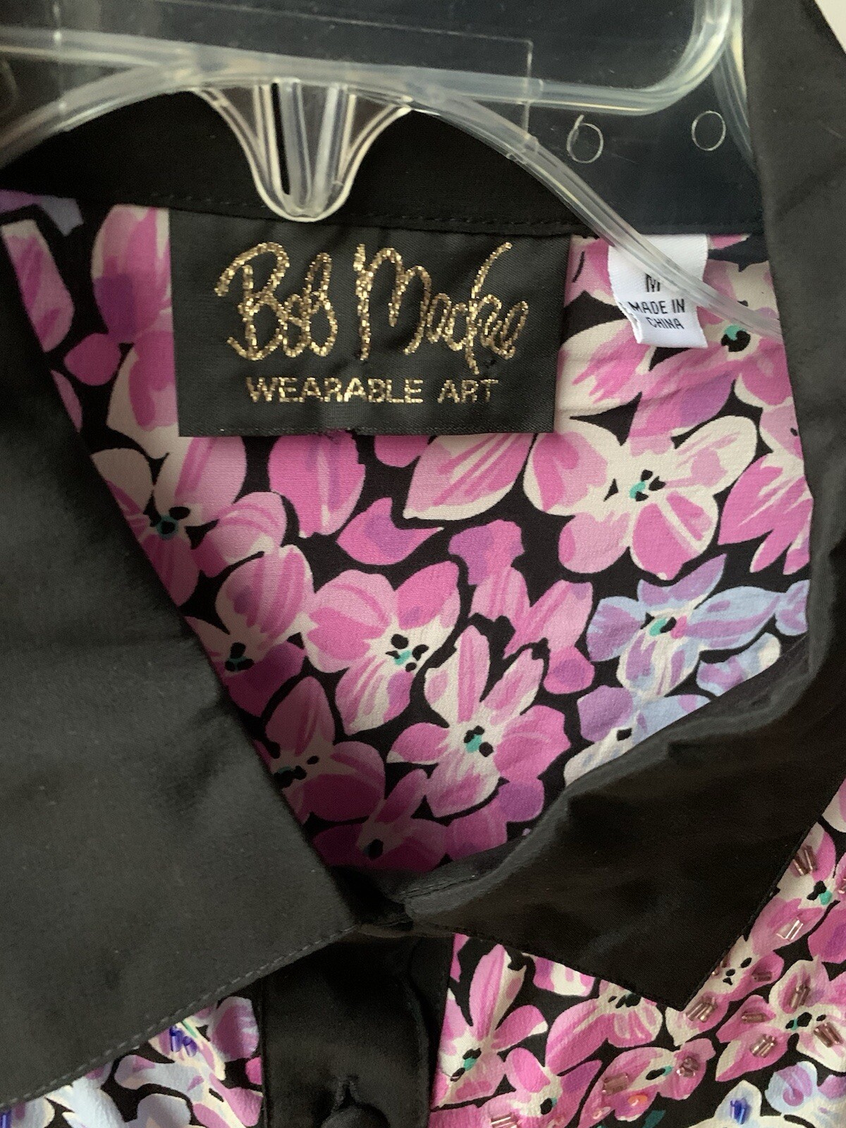 Bob Mackie 100% Silk Blouse Sequins Beads Size M Black, Pink, Purple, Green
