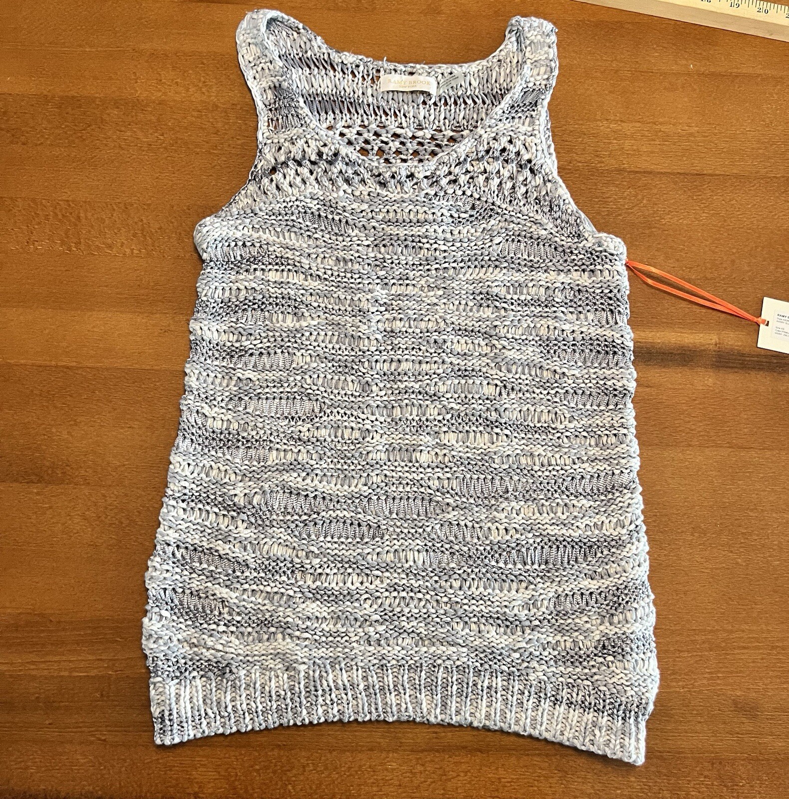 Ramy Brook New York Avery Knit Crochet Tank Sleeveless Top NEW NWT XS Blue Gray