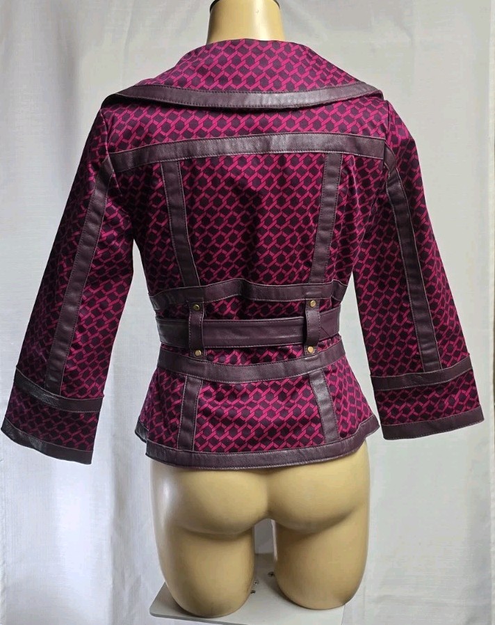Vintage Y2K Women’s Purple Leather Cotton Belted Corset Blouse Top Jacket Sz S