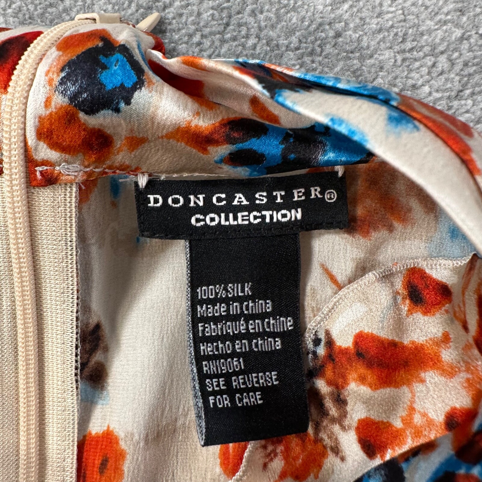 Doncaster Collection Silk Blouse Mock Cowl Neck Women’s 14 Blue Orange Floral