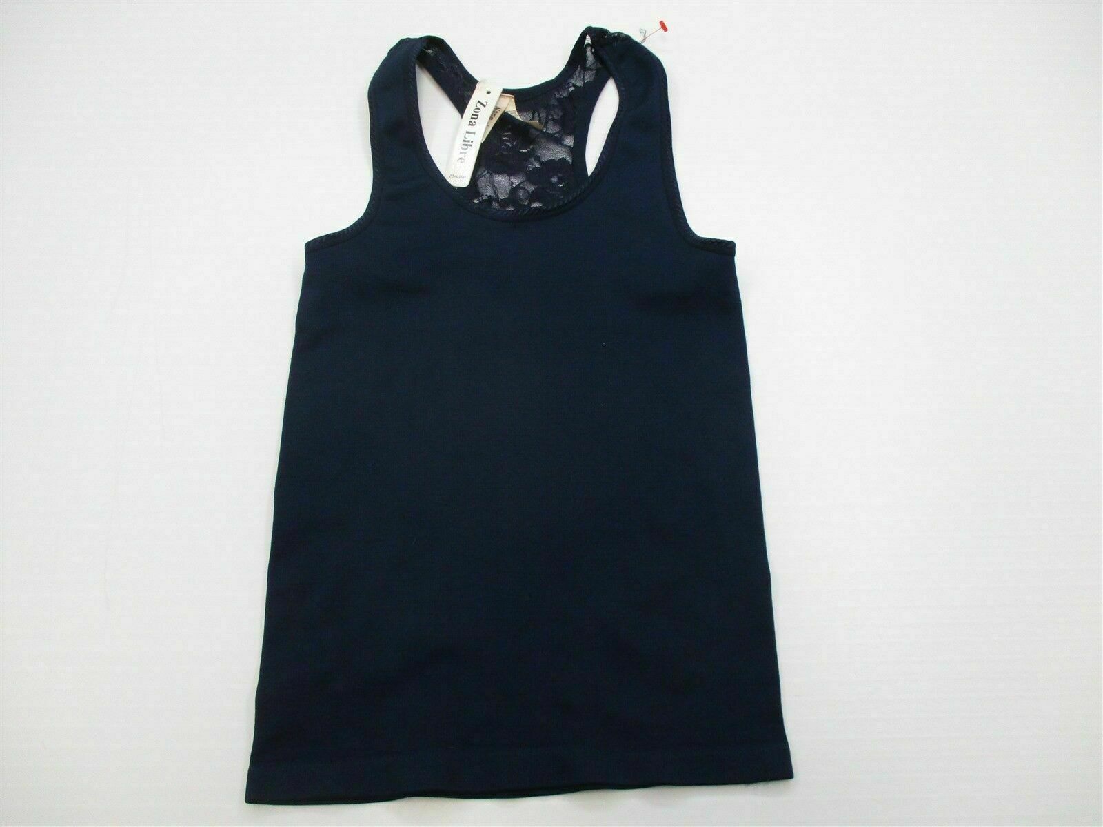 new ZONA LIBRE T5723 Women’s Size XS Lace Racer Back Navy Blue Rib Tank Top