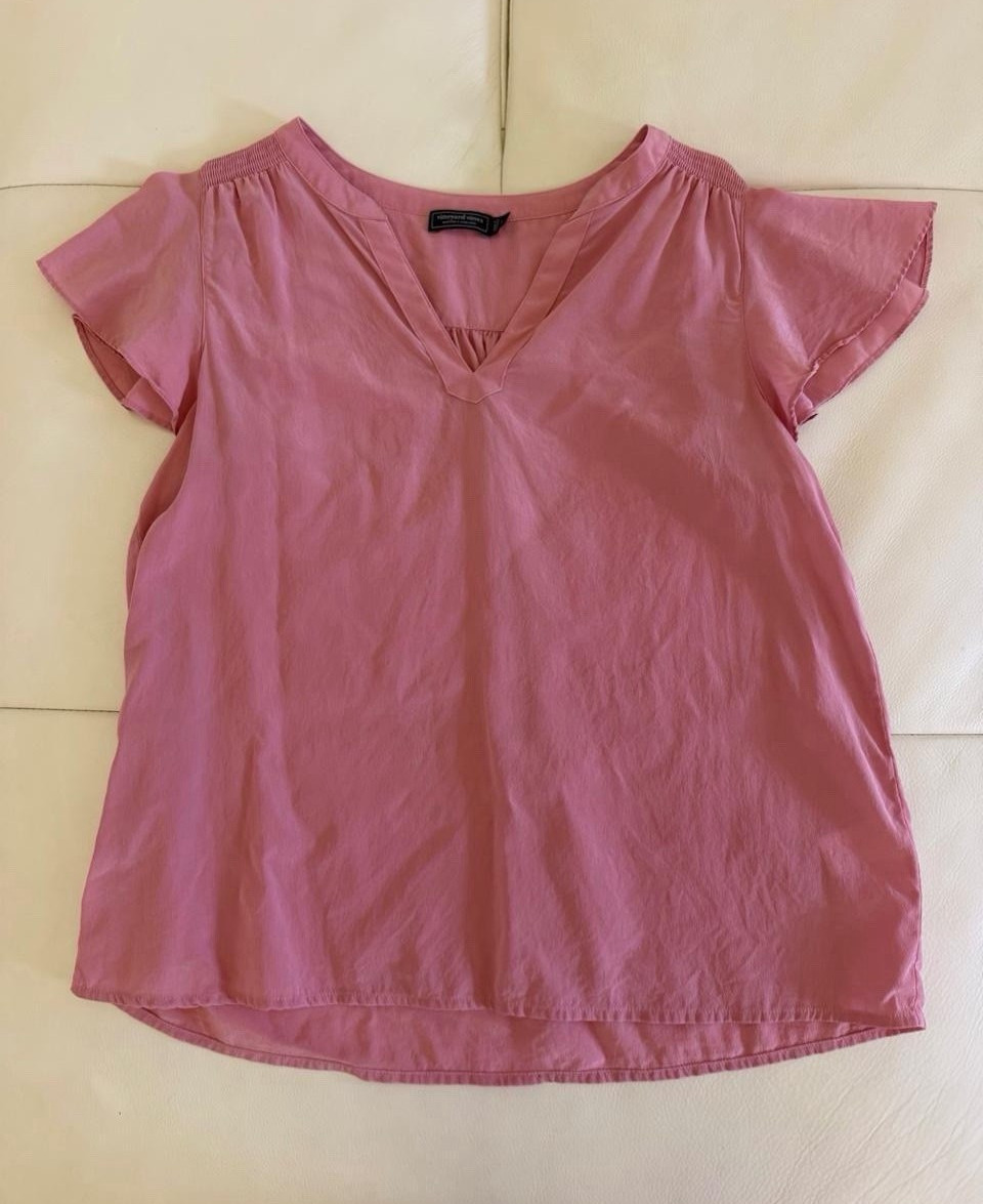 Vineyard Vines Pink Flutter Sleeve V-Neck Pullover Blouse