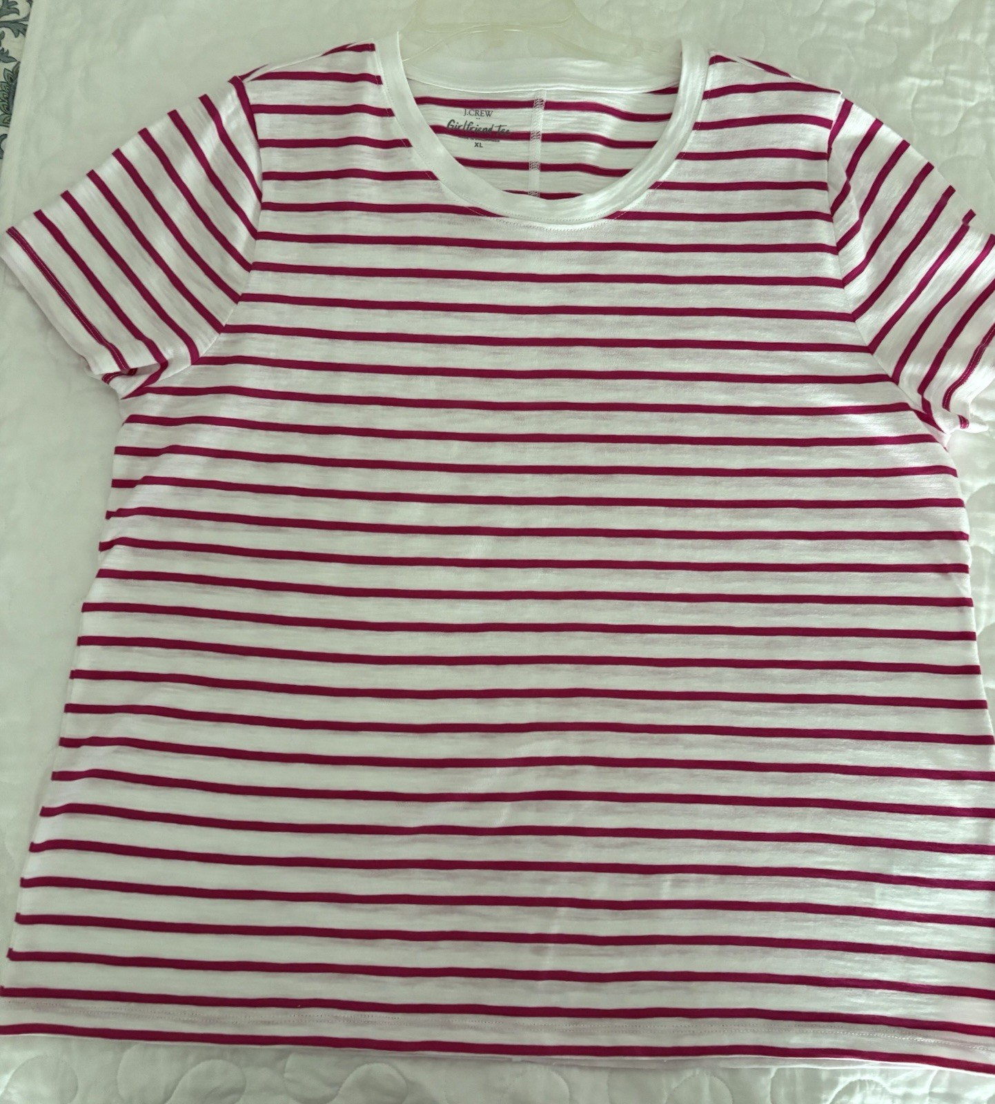 J Crew Girlfriend Tee Shirt Pink And White Stripes. Size XL. Excellent Condition