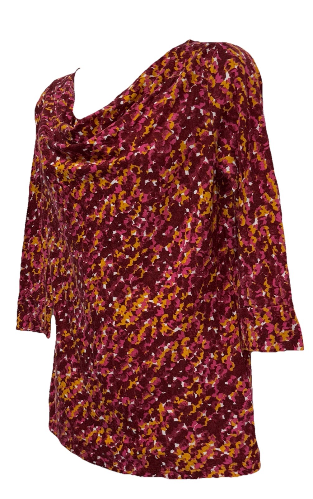 Merona Women Size M Pullover Cowl Neck 3/4 Sleeve Top Multicolor Floral Print