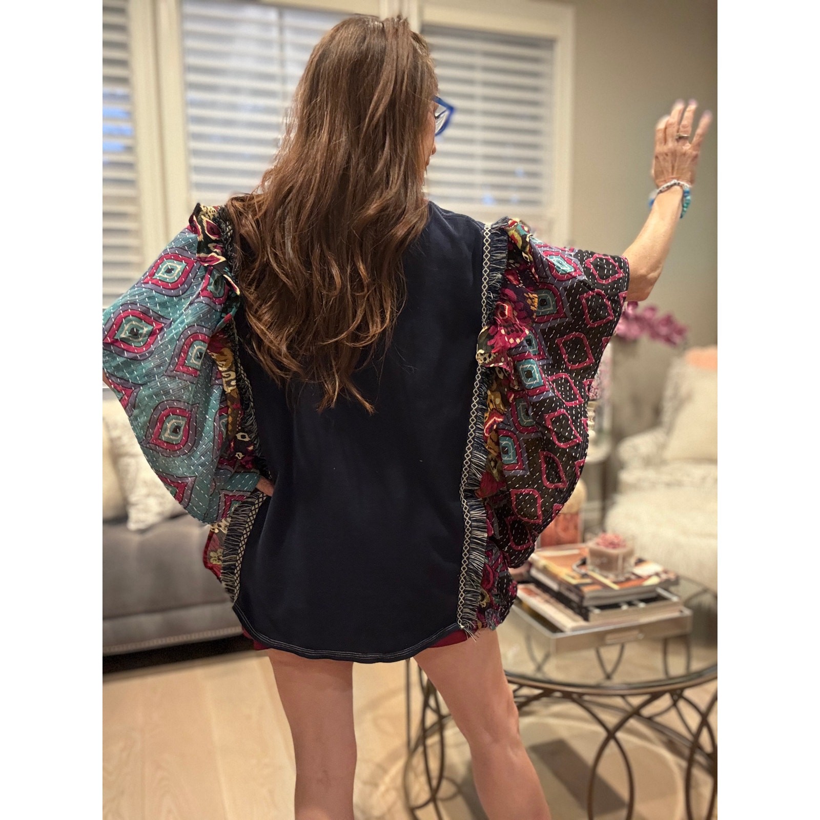 Upcycled NYPD Kantha Poncho Tunic One Size | SAME DAY SHIP or NEXT DAY