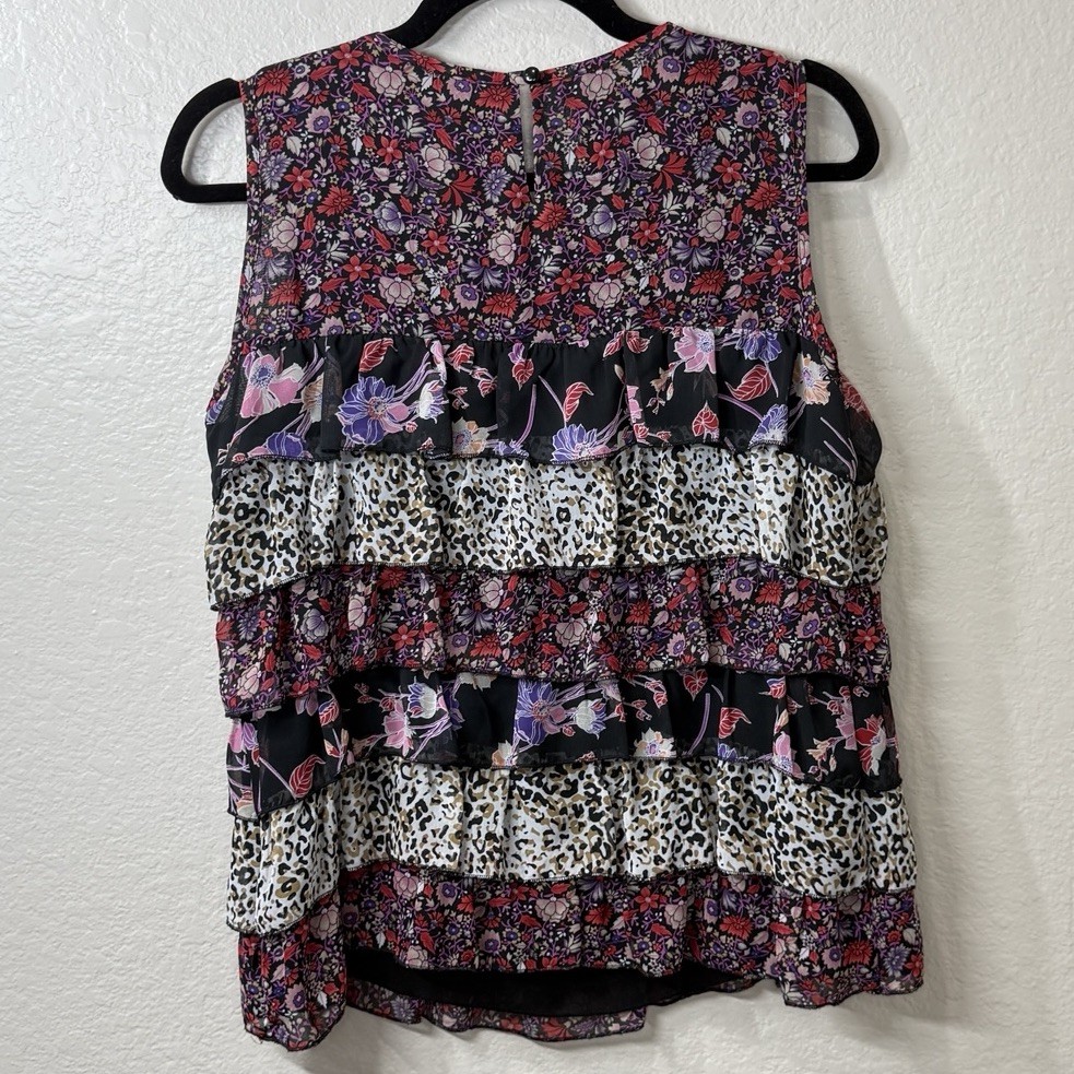 LUXE by NYC Design Co Sleeveless Top Tiered Mixed Print Ruffled Chiffon Small