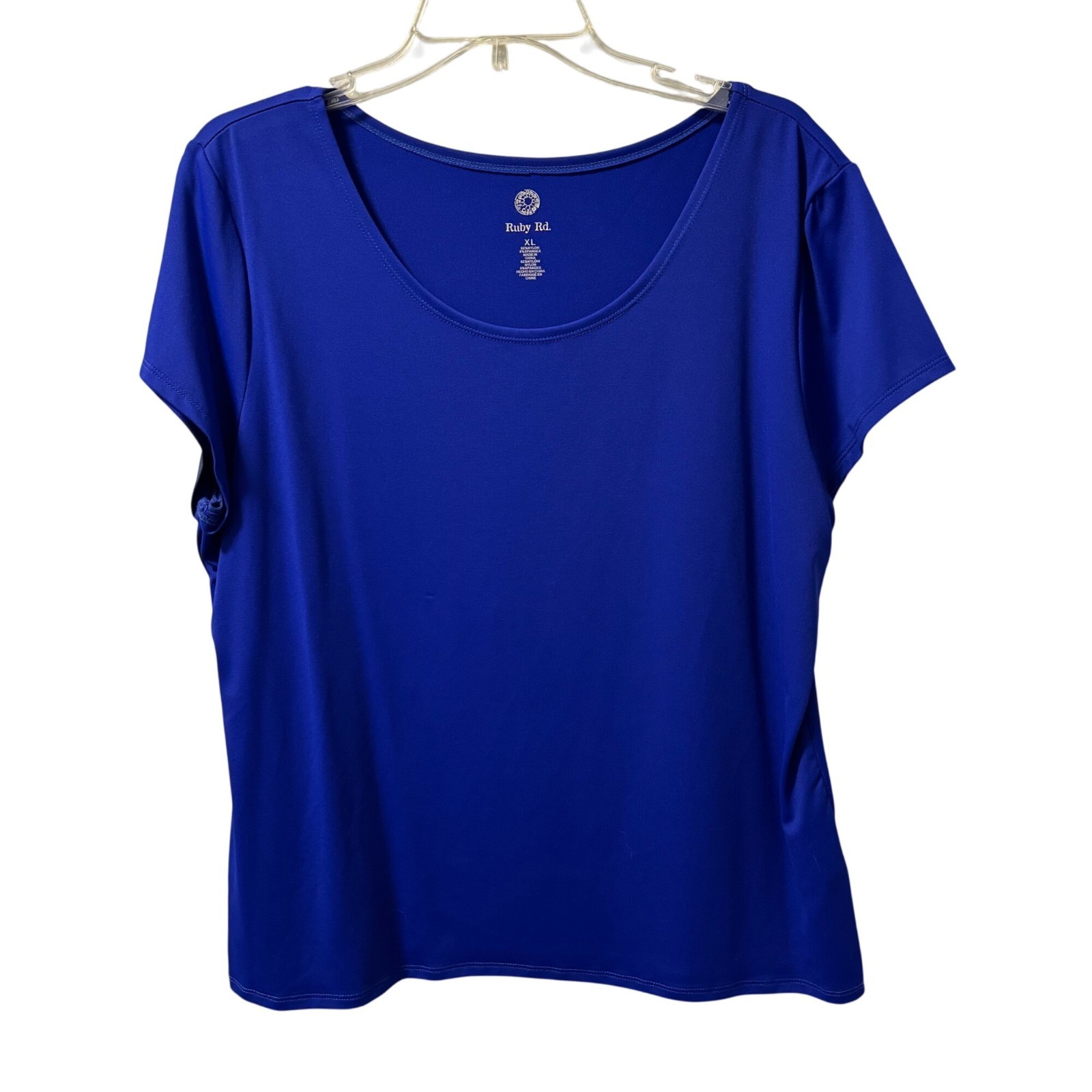 Ruby Rd. Womens Blue Short Sleeve Top Sz XL Nylon/Spandex Blend