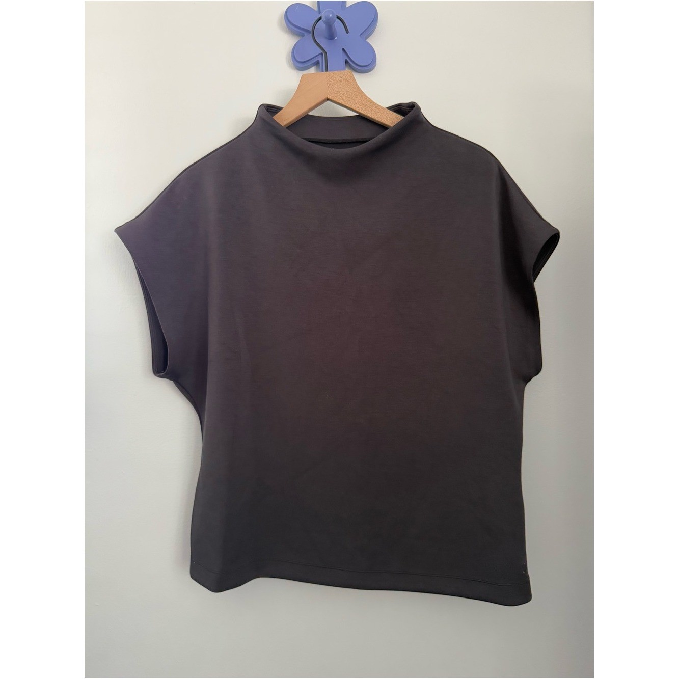 Aday Women’s XL Cap Sleeve Mock Neck Top Black Office Career Work Relaxed