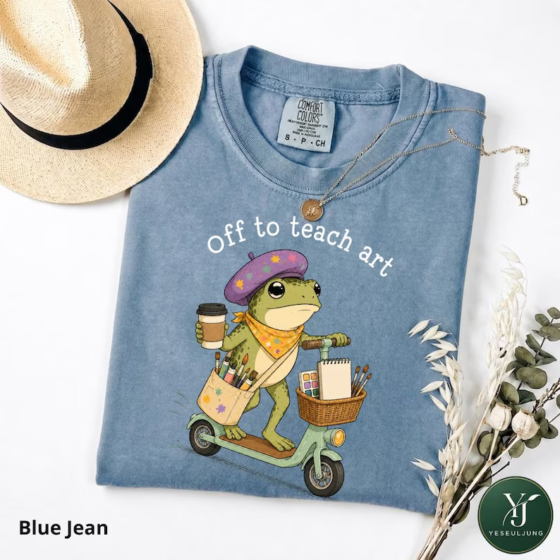 Off to Teach Art T-Shirt Funny Frog Scooter Art Teacher Gift Gildan Tee