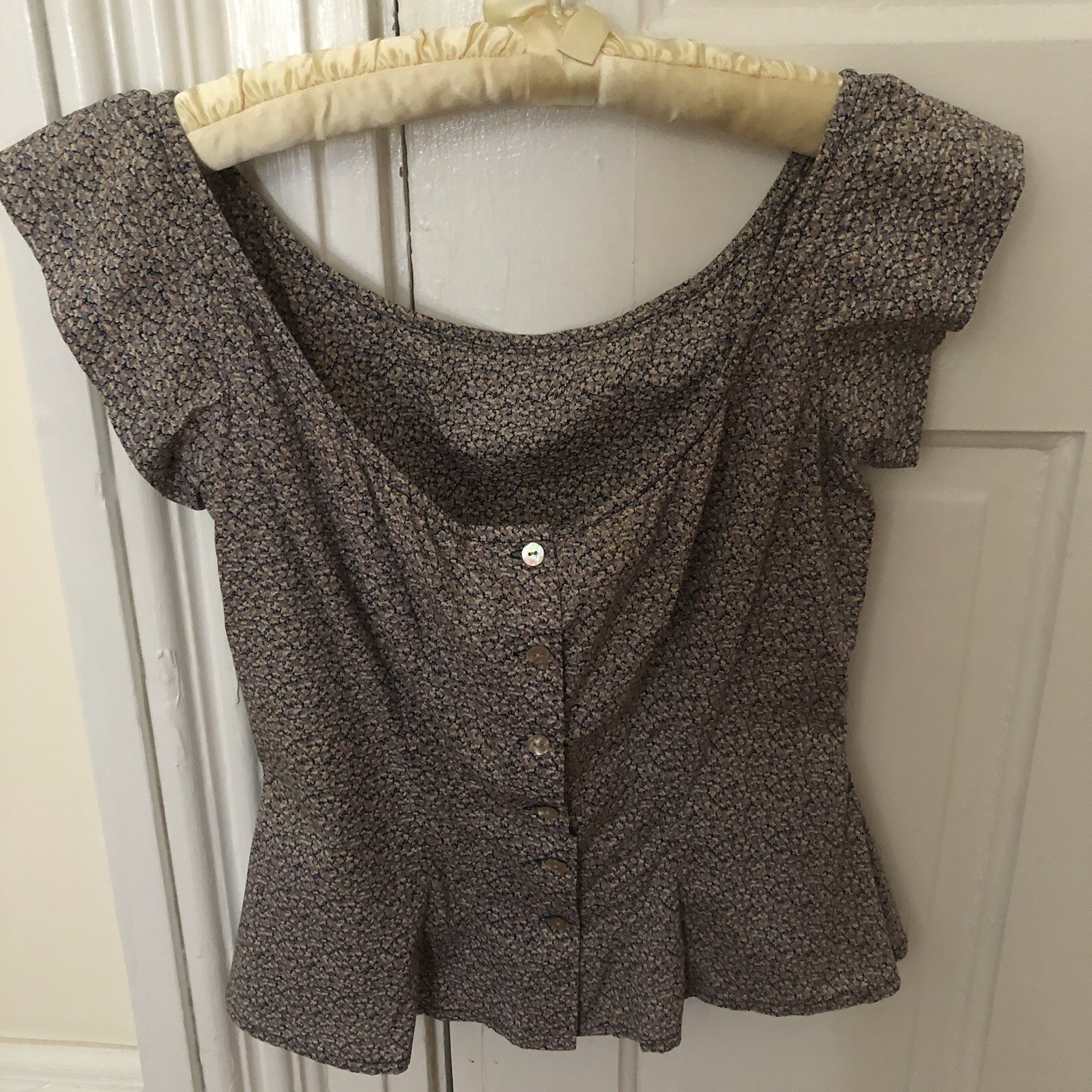 Handmade Italian Cotton Designer Blouse With Mother Of Pearl Buttons Size Small