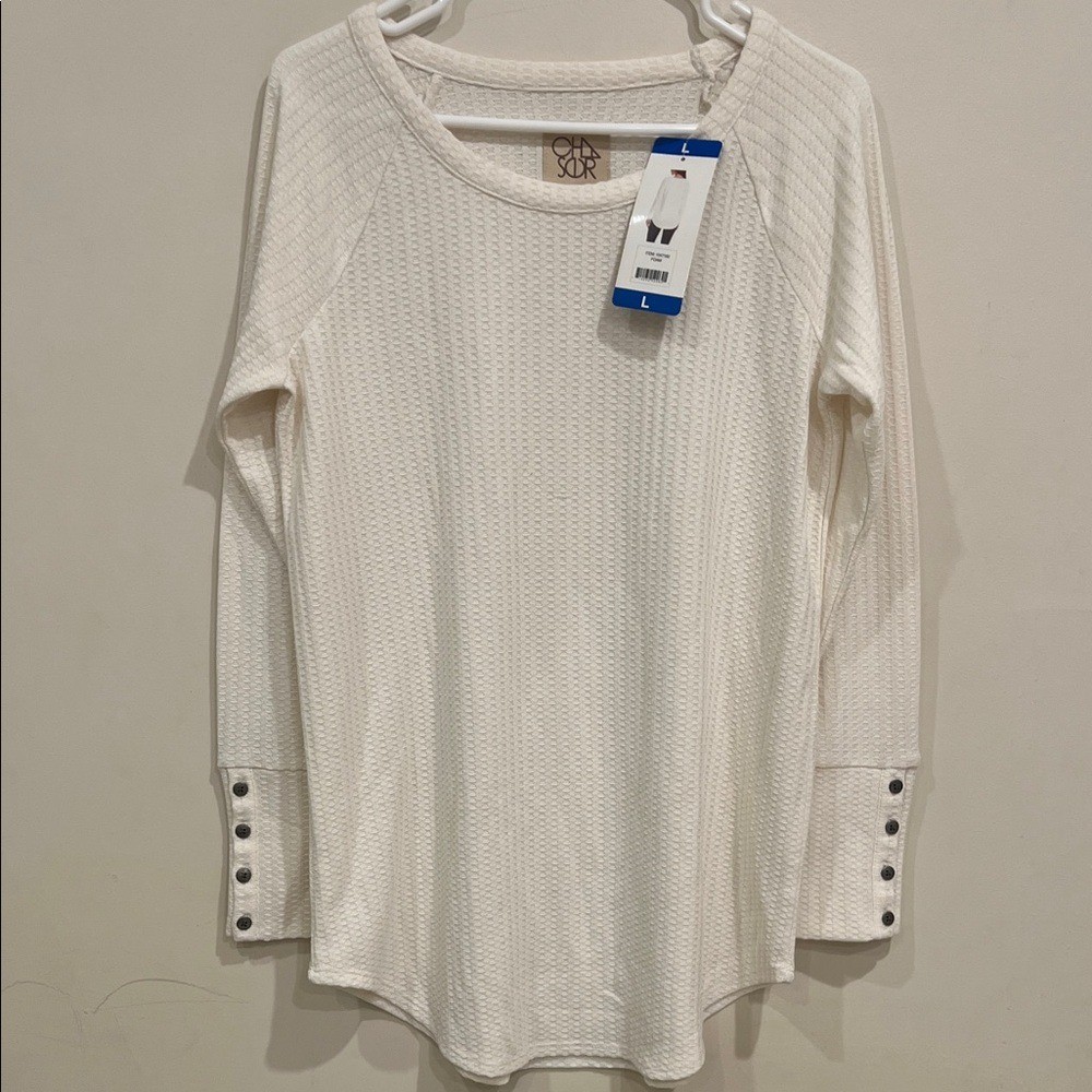 Chaser Cream Textured Long Sleeve Blouse Size L NWT