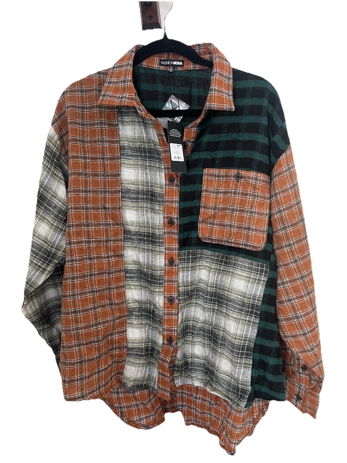 Fashion Nova Mixed Feelings Plaid Shirt – Mocha/Combo XL #0143