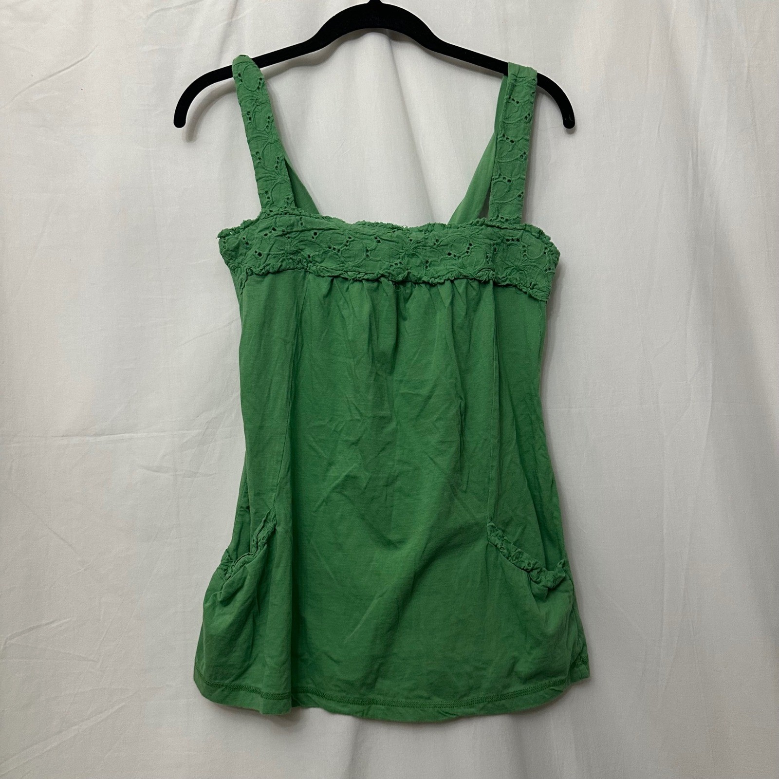Avenue of the Stars Green Eyelet Lace Babydoll Tank Top Large 1J3128C4 Cotton