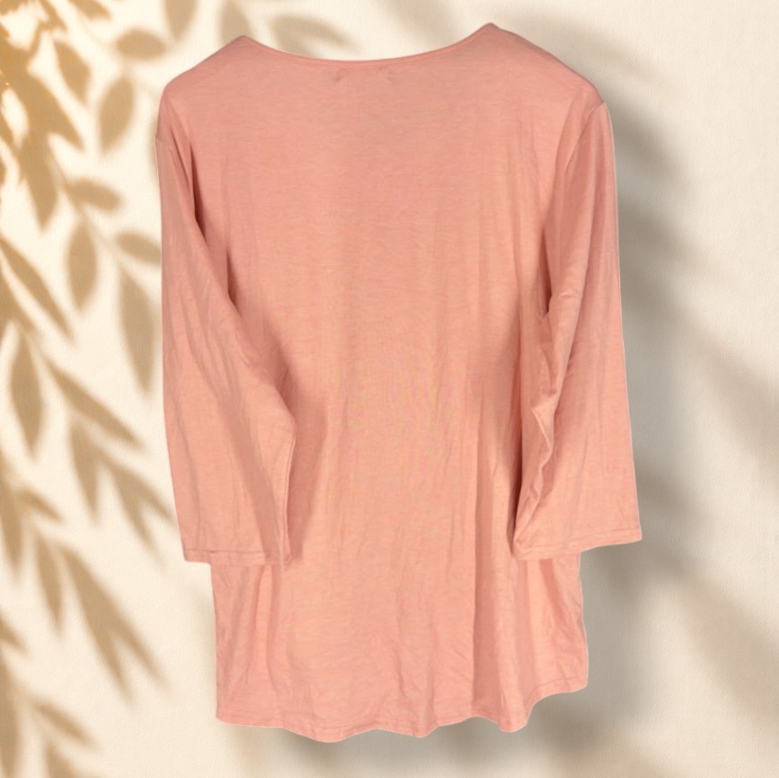 New Ofeefan Blouse Women 2XL Pink 3/4 Sleeve Round Neck Rayon Casual Pullover