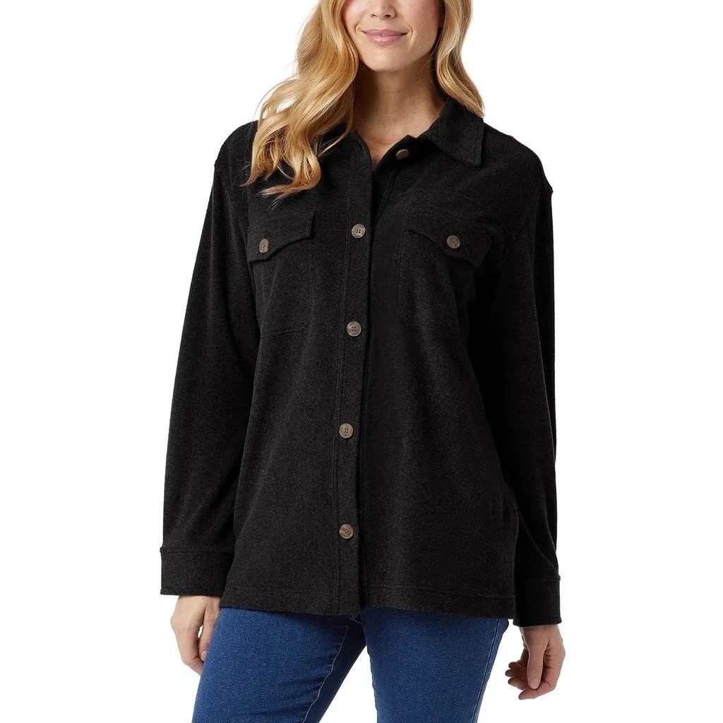 32 Degrees Heat Women’s M Charcoal Gray Button-Up Fleece Shirt N0534