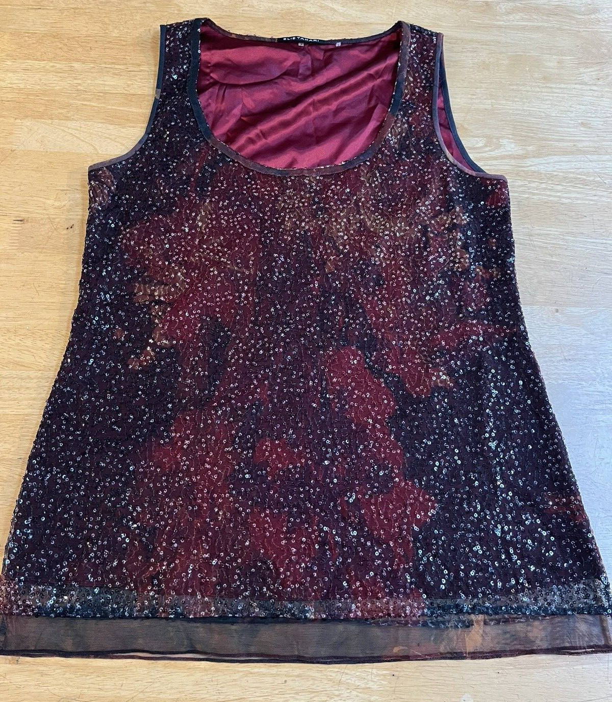 Elie Tahari Beaded Shear Overlay Tank Top Womens Size Small – Red Black