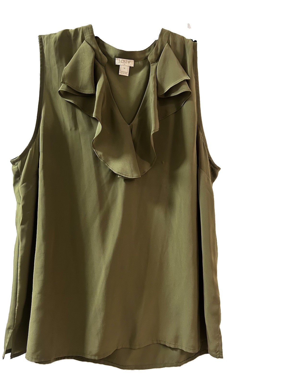 J.CREW Green Ruffle V-Neck Sleeveless Blouse Top – size 14