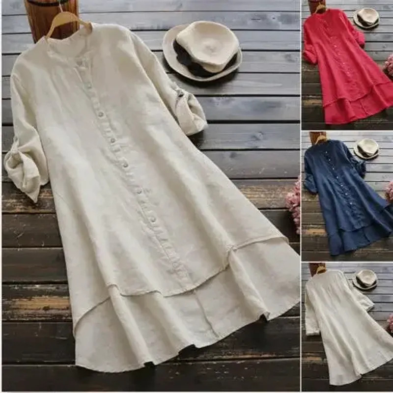Amazon Ebay New Solid Color Women’s Long Sleeve Cotton Linen Shirt With.
