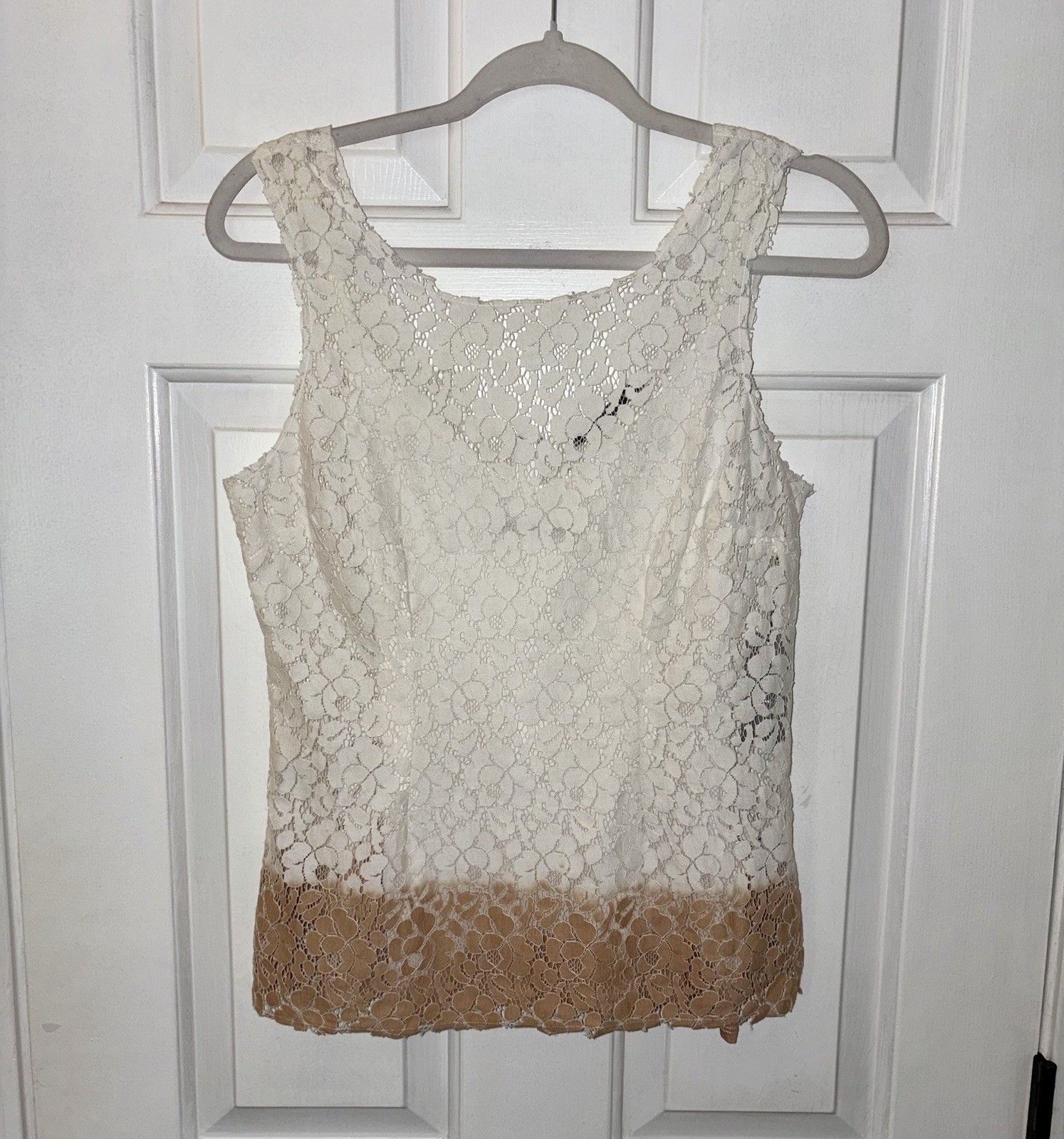 NWT $128 Velvet Womens Size P White Jovanna Dip Dye Floral Lace Sleeveless Top